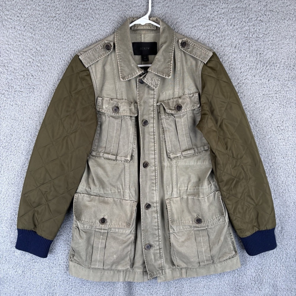 J Crew Jacket Womens Medium Olive Canvas Twill Chore Mixed Media Utility Pockets